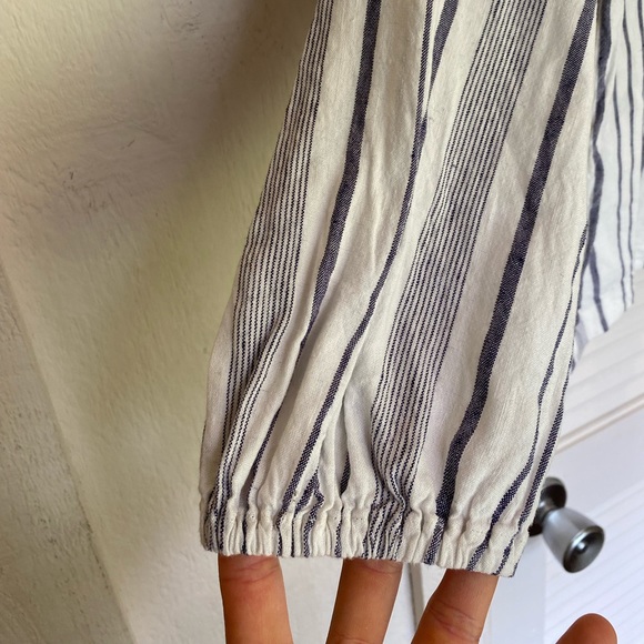 Sold- Loft button down blue white stripe linen top - Picture 7 of 9